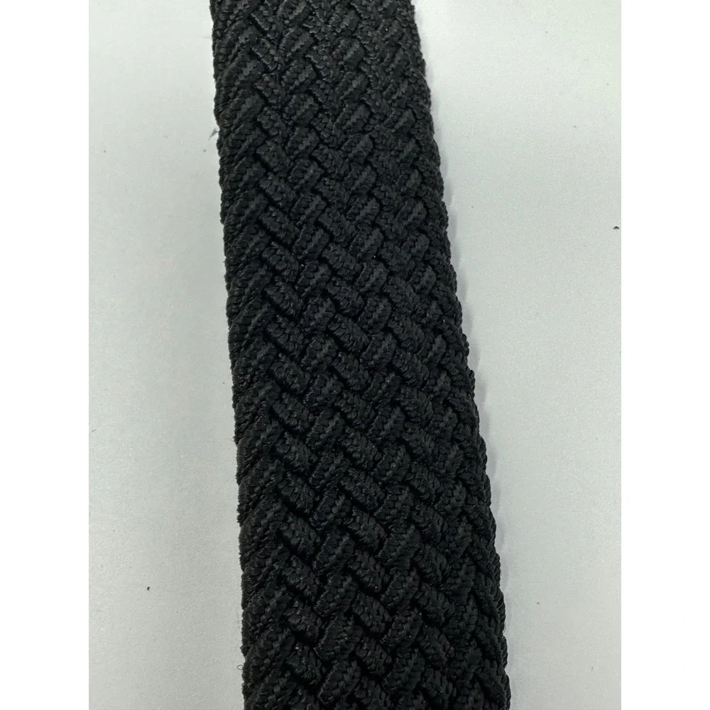 TORINO Italian Woven Elastic Belt Leather Tabs Black Sz 42 Made In USA V5